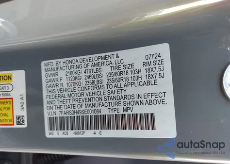 2025 Honda Cr-V Ex 2Wd из США, поврежденный, VIN 7FARS3H49SE001084